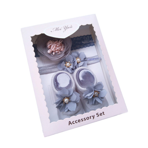 Korean style baby hair accessories gift box set 0-1 year old baby headband socks newborn gift 100th day gift