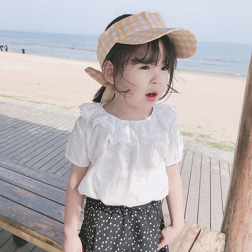 童装夏季热卖0-6岁女童韩版潮流纯色简约凉爽娃娃衫儿童白色衬衫