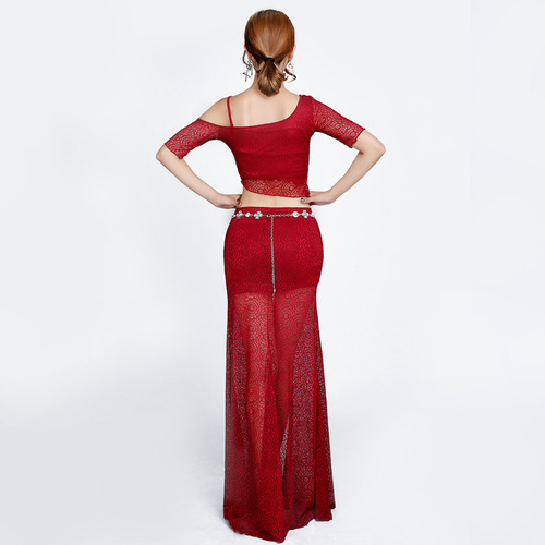 Baoguang Honghua belly dance clothing practice clothes summer new lace slit long skirt female adult performance suit