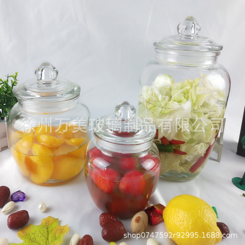 密封罐批发家用大号玻璃罐透明创意玻璃瓶玻璃泡菜坛子茶叶罐厂家