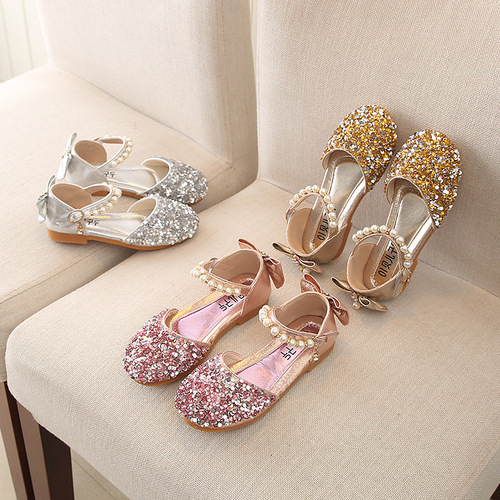 Summer Korean Style Girls Princess Casual Shoes Performance Dance Shoes Small and Medium Children's Leather Shoes Single Shoes Sequined Children's Shoes