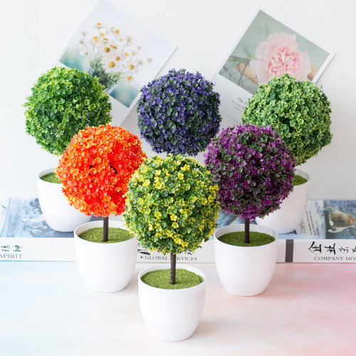 Sakura Snowball Simulation Plant Potted Grass Ball Bonsai Small Tree Home Decoration Flower Ornament Creative Mini Small Ball