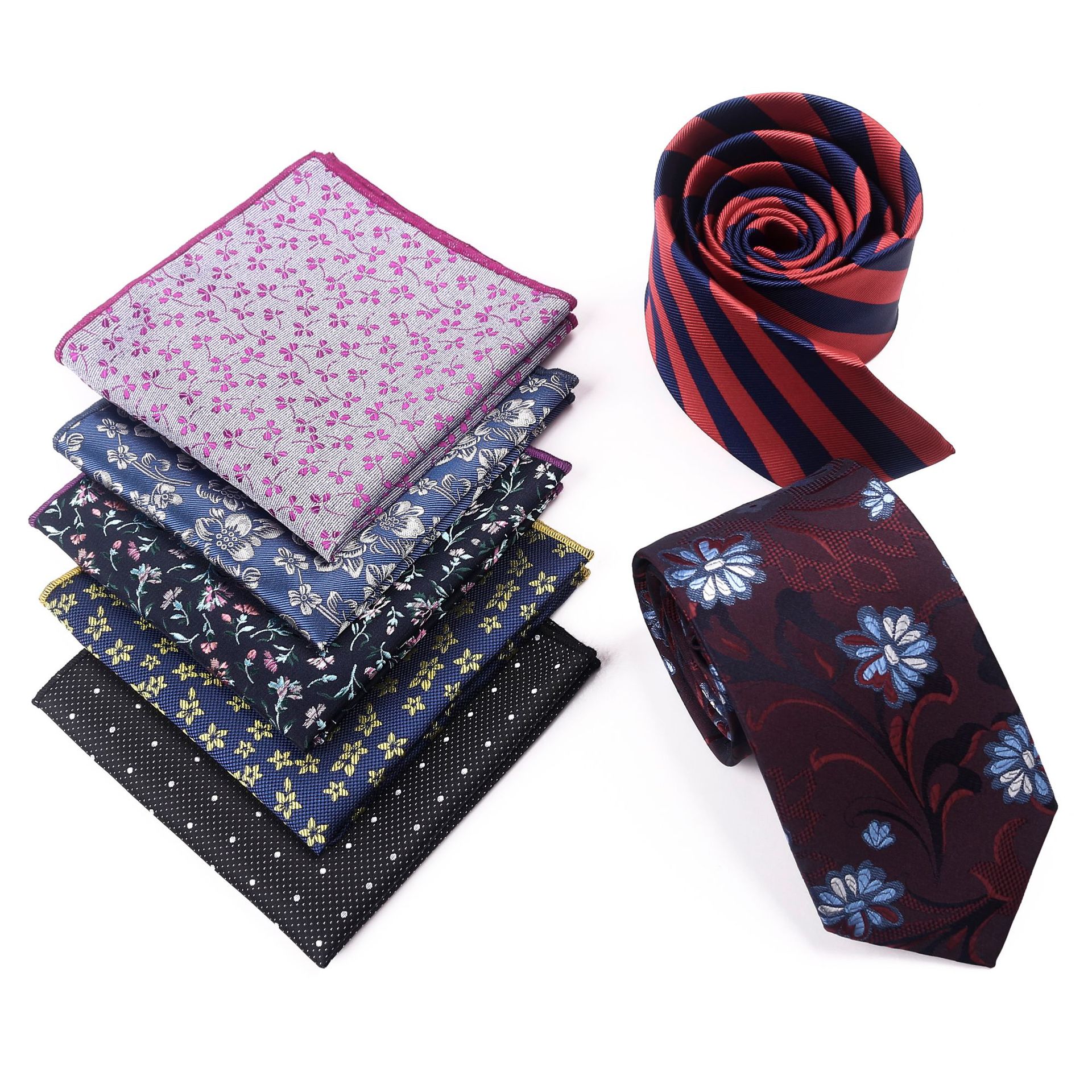 Men's Polyester Tie Set Pineapple Dragonfly Jacquard Casual European and American Tie Wholesale Cashew Flower Tie Set