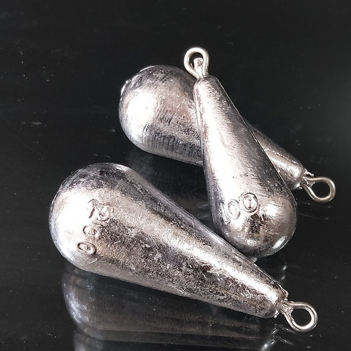 Water drop sinker, drop-shaped sinker with bad sinker, through sinker, sea rod sinker, casting rod sinker, fishing sinker, long-range sinker