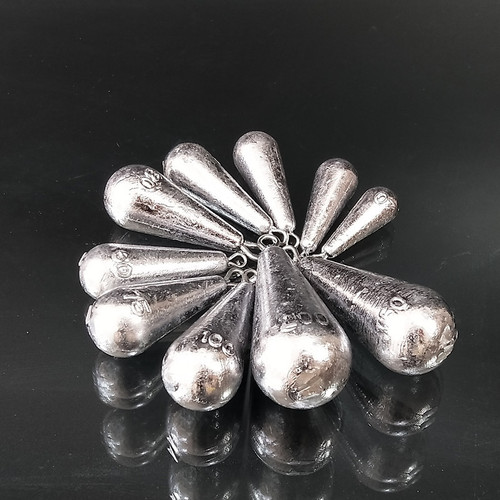 Water drop sinker, drop-shaped sinker with bad sinker, through sinker, sea rod sinker, casting rod sinker, fishing sinker, long-range sinker