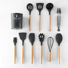 Amazon Cross-border Wood-handled Silicone Kitchenware 11-piece Set Nine-piece Kitchen Utensil Spatula Spoon Set