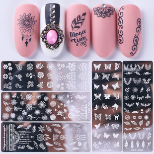 Cross-border Hot Nail Art Transfer Steel Plate European and American Retro Hot Small Floral Butterfly Petal Nail Template Transfer