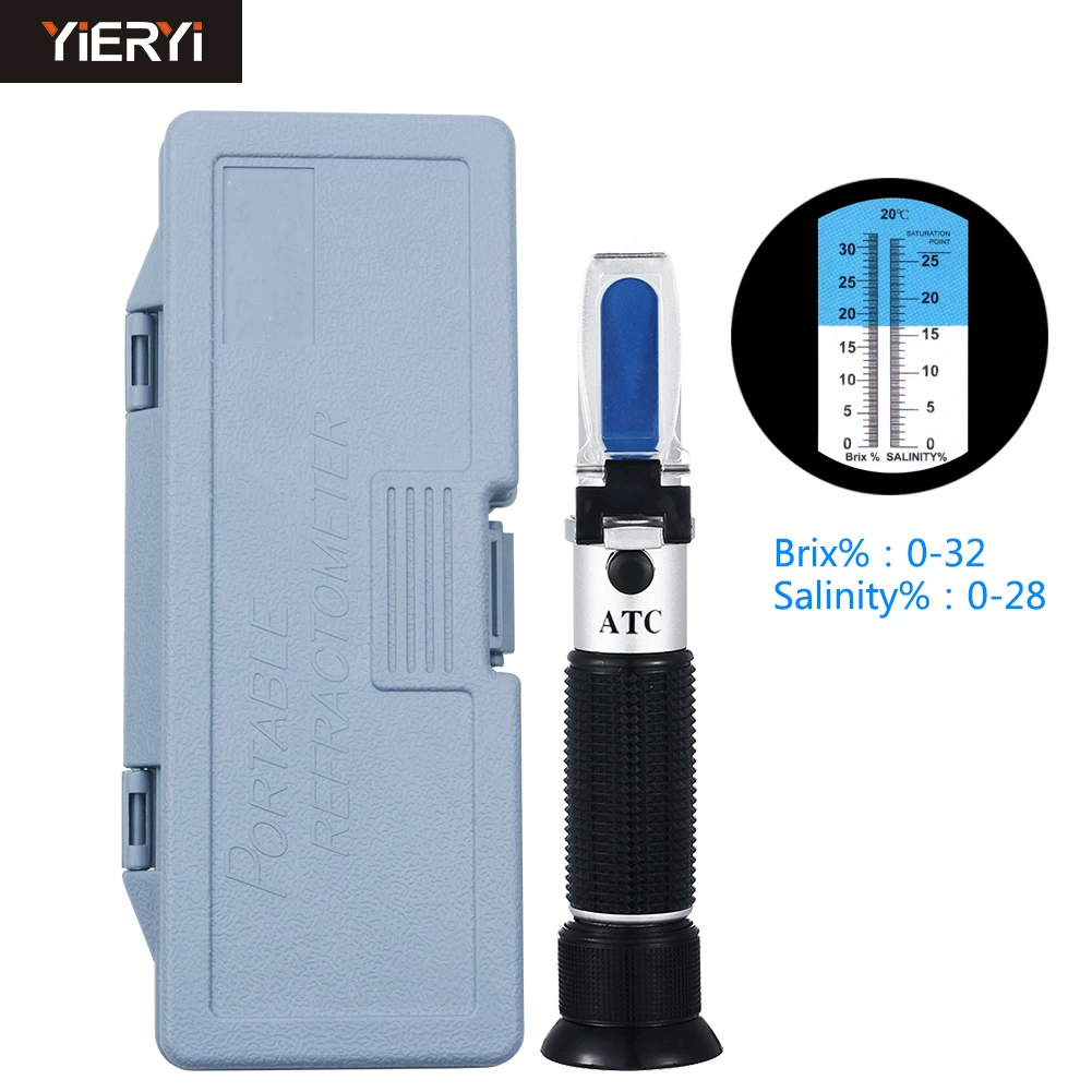 В наличии оптический рефрактометр 0-32 сахар/0-28 Соль Солеометр для фруктозного рассола Два в одном Детектор режущей жидкости