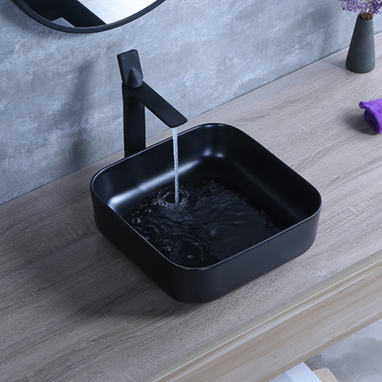 Hengying lavabo cuenca artística mate negro cuadrado cuenca redondeada Estilo nórdico cerámica borde fino Hotel casa image 3