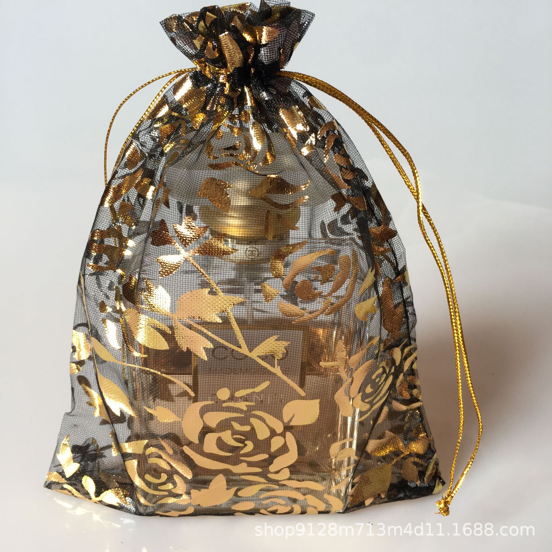 13*18烫金烫金纱袋现货喜糖袋珍珠纱袋欧根纱袋/烫金玫瑰礼品网袋
