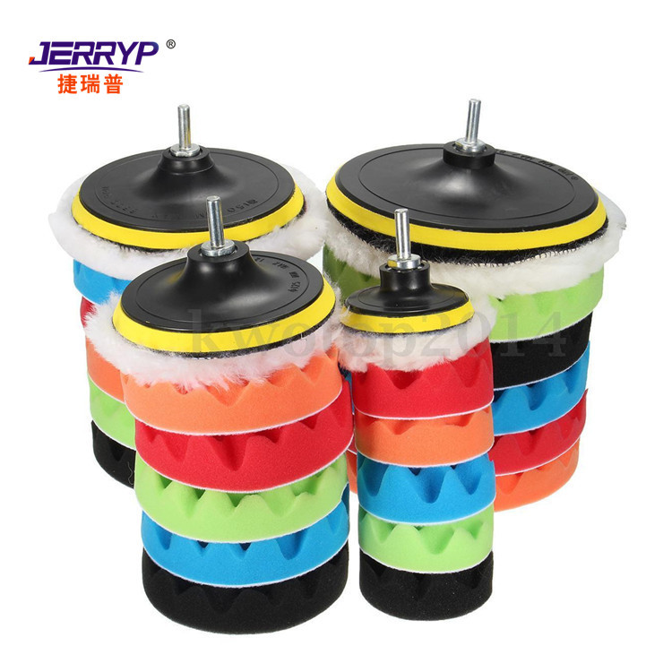 现货批发汽车美容抛光打蜡海绵抛光盘8件套装背绒自粘波浪海绵轮