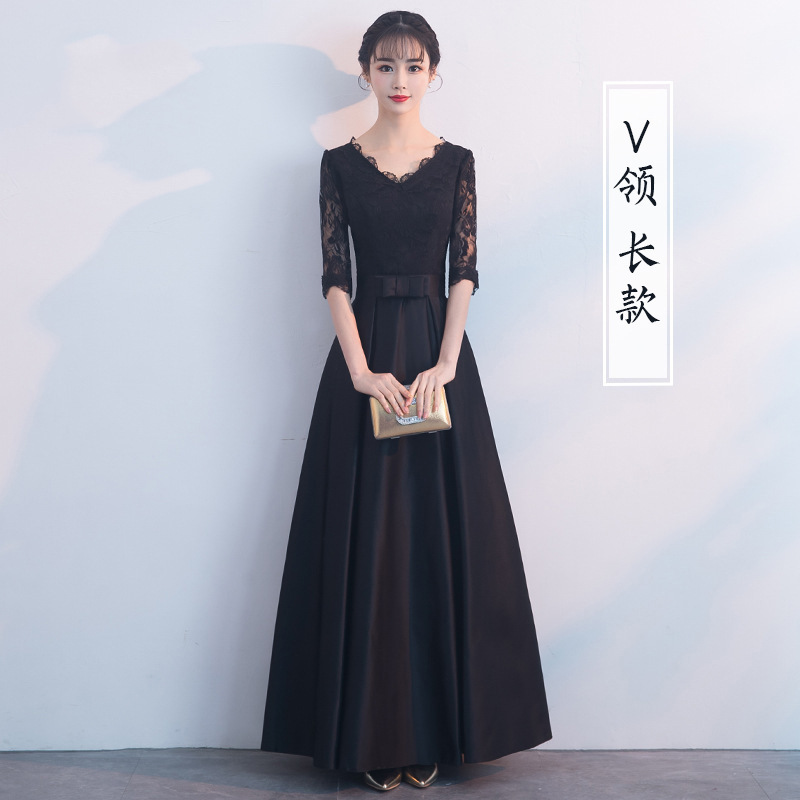 Pequeño vestido para las mujeres 2024 verano nuevo negro largo elegante adelgazar vestido de noche para damas vestido de banquete