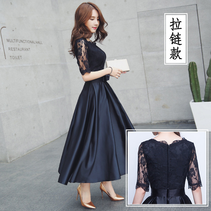 Pequeño vestido para las mujeres 2024 verano nuevo negro largo elegante adelgazar vestido de noche para damas vestido de banquete