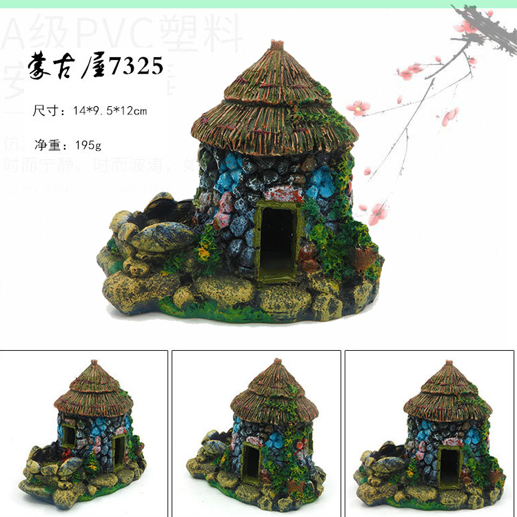 Decoraciones del acuario casa de paja resina artesanía simulación casa pecera paisaje escondite agujero árbol