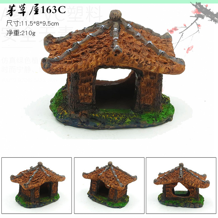 Decoraciones del acuario casa de paja resina artesanía simulación casa pecera paisaje escondite agujero árbol
