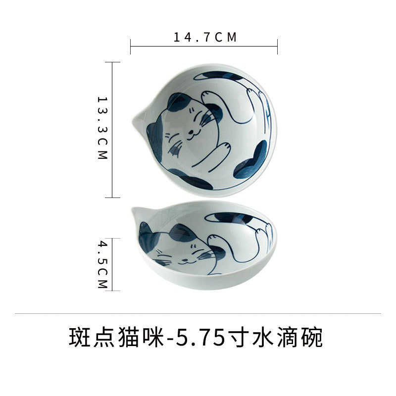 Creativo de cerámica estilo japonés bajo vidriado pintado a mano japonés vajilla gato gota de agua tazón de arroz ramen tazón salsa plato