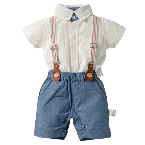 Foreign trade summer baby boy gentleman suit baby romper overalls two-piece set British style handsome dress dropshipping