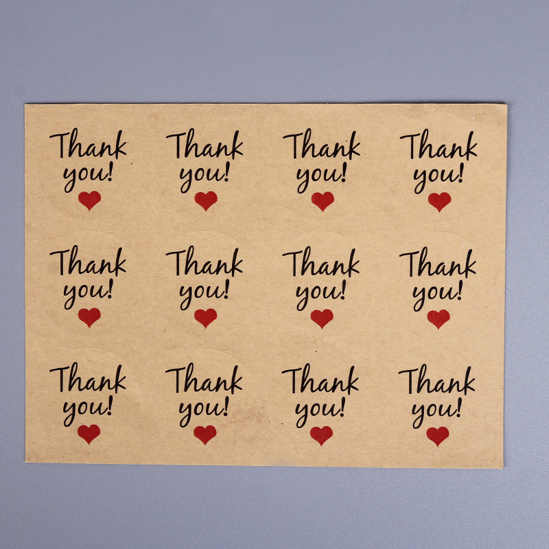 Factory spot Kraft paper self-adhesive red hearts English THANKYOU stationery gift sealing sticker AliExpress goods
