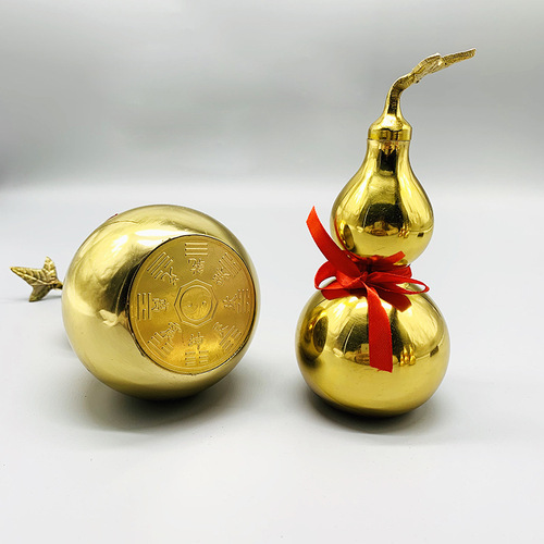 Manufacturer wholesale brass gourd ornaments, large and small glossy gossip copper gourd pendants, copper gourds with leaves and open lids