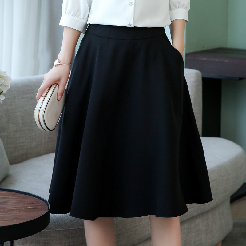Korean version of the skirt a word big swing pocket spring and autumn skirt zipper commuter OL female workplace umbrella skirt wholesale