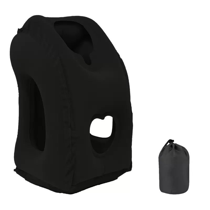 厂家直销PVC植绒充气抱枕跨境热销充气枕爱心透气款充气旅行枕