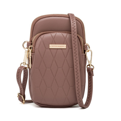 Bolso del teléfono móvil de las mujeres de estilo Japonés y Coreano DE LA PU de superficie suave de la Tela Escocesa cremallera vertical oreja línea agujero del hombro bolsa de mensajero de gran capacidad bolsa de mensajero