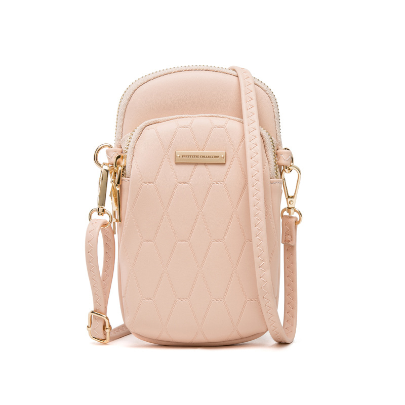 Bolso del teléfono móvil de las mujeres de estilo Japonés y Coreano DE LA PU de superficie suave de la Tela Escocesa cremallera vertical oreja línea agujero del hombro bolsa de mensajero de gran capacidad bolsa de mensajero