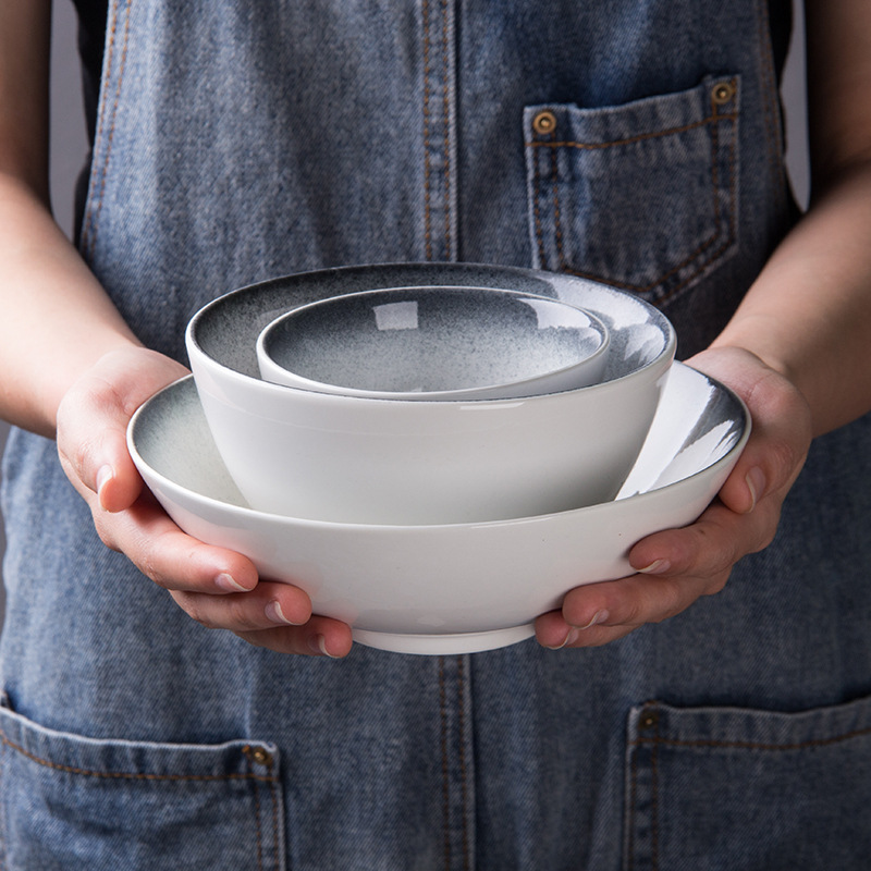 Gradiente de cerámica blanco olla tazón de arroz tazón de azúcar sopa de fideos tazón en forma de V tazón plato al por mayor tazón de batido