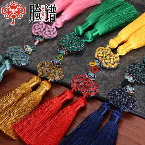 Double money knot double tassel jewelry polyester decorative ice silk fan pendant accessories bookmark hanging tassel Chinese knot tassels
