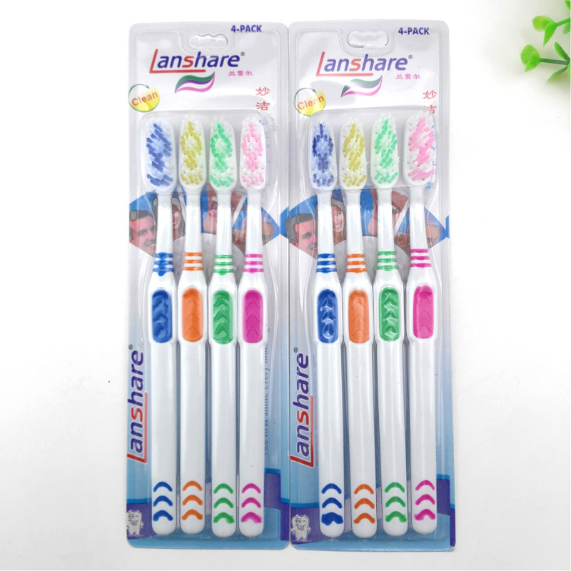 Cepillo de Dientes para Adulto D2145 Set de 4 con Cerdas Suaves para Hogar y Viaje