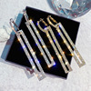 Fashionable silver needle, rectangular earrings, silver 925 sample, European style, diamond encrusted