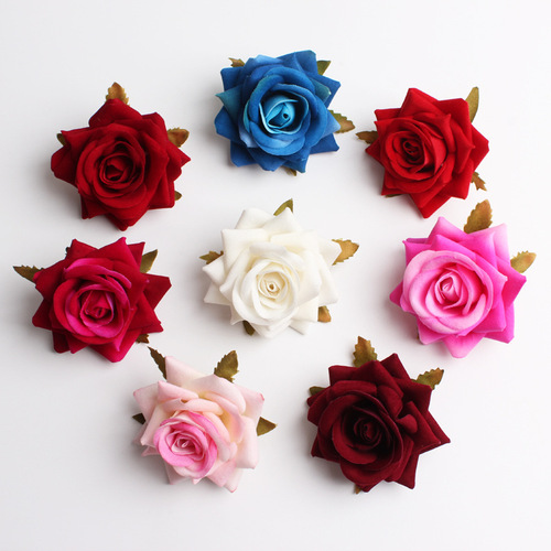 Simulation velvet rose flower head baking cake red rose corsage material clothing decoration flower wedding flowers