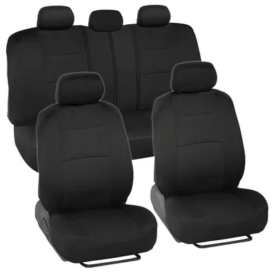Universal seat cover — Covers for 5-Seater Cars, 9-Piece Set - flat-zipper-style-black-4-piece-set-front-row-with-two-seats