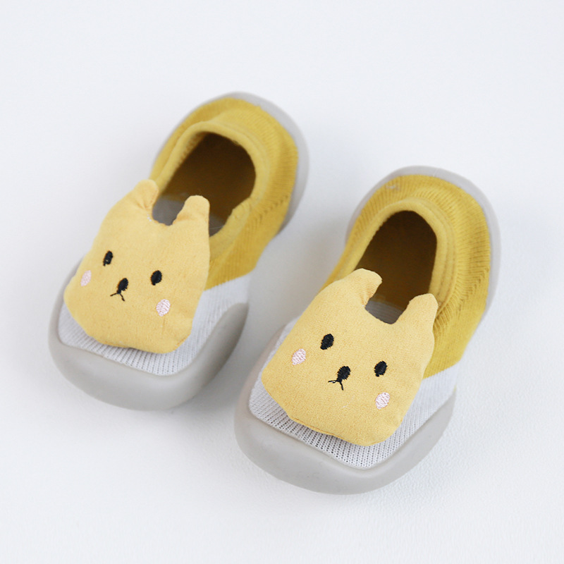 Primavera, verano y otoño zapatos de piso de bebé y Calcetines antideslizantes de fondo suave zapatos de niño peinados de algodón de silicona boca baja calcetines de los niños zapatos de desgaste exterior