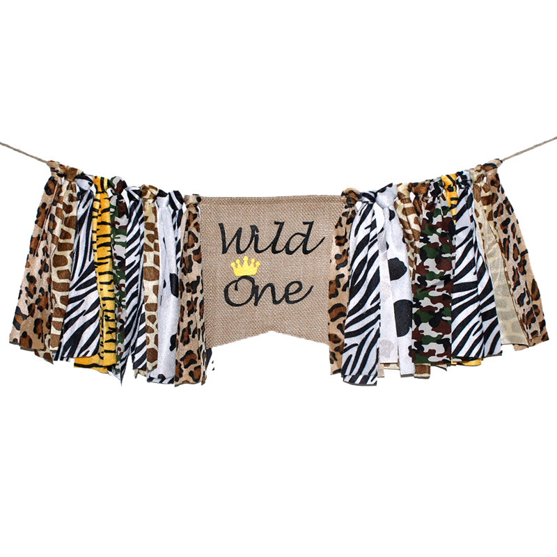 厂家直供 欧美男女宝宝周岁派对餐椅装饰WILD ONE 复古彩带拉旗