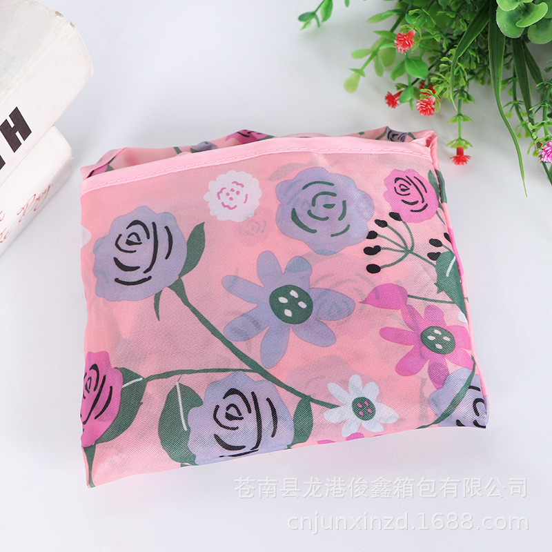 Venta al por mayor suministro portátil plegable publicidad compras bolsa de tela de poliéster creativo Rosa patrón regalo bolsa plegable