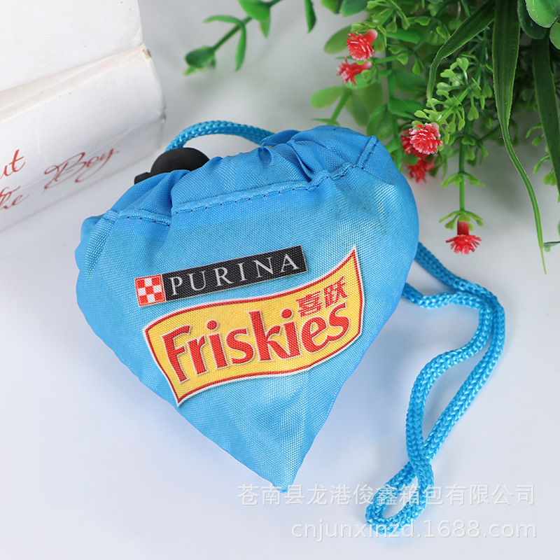 Comerciante al por mayor publicidad de dibujos animados de poliéster plegable bolsa de compras portátil creativa bolsa impresa LOGO