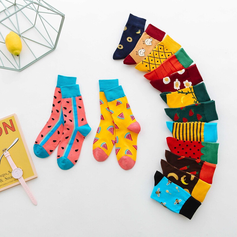 New Style Zhuji Manufacturer Wholesale Mid-Calf Socks, Fruit-Themed Trendy Socks for Women, Spring and Autumn Cotton Socks, Japanese-Style Socks, Cross-Border Dropshipping