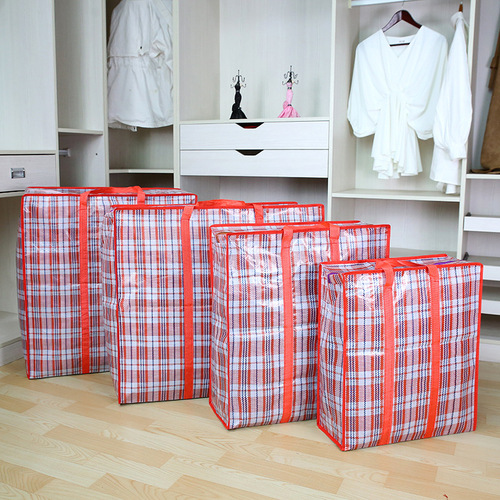 Large-capacity water-repellent pp plaid woven bag, portable packing and moving bag, thickened storage bag, luggage bag