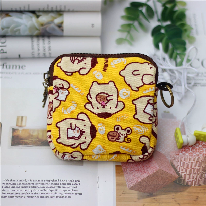 Cartoon Key Wallet Zipper Coin Pouch, Organizer Bag, Cotton Option, 11×2×9 cm