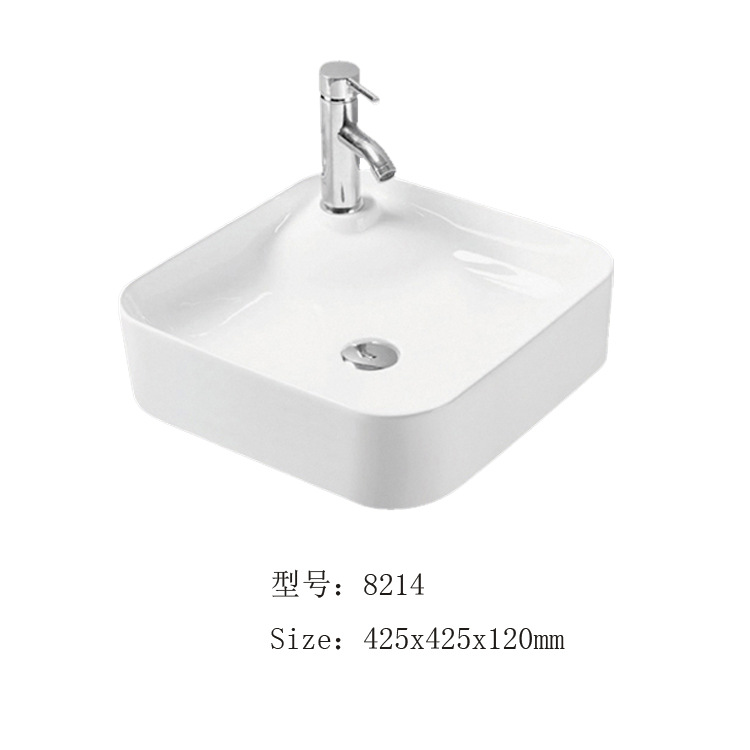 Lavabo cuadrado artístico de cerámica para encimera, para uso hotelero, fabricante de productos de lujo ligero.