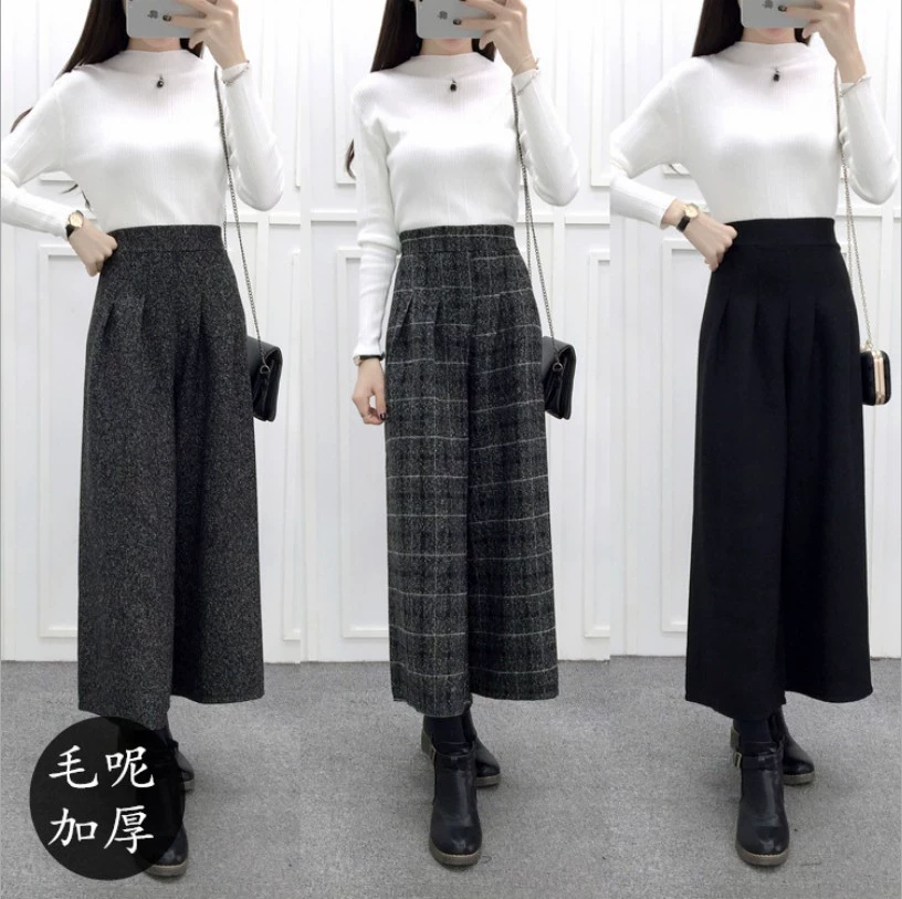 Широкие шерстяные брюки с высокой талией в японском стиле от Lotte, женские длинные брюки, укороченные шерстяные брюки прямого кроя, повседневные брюки.