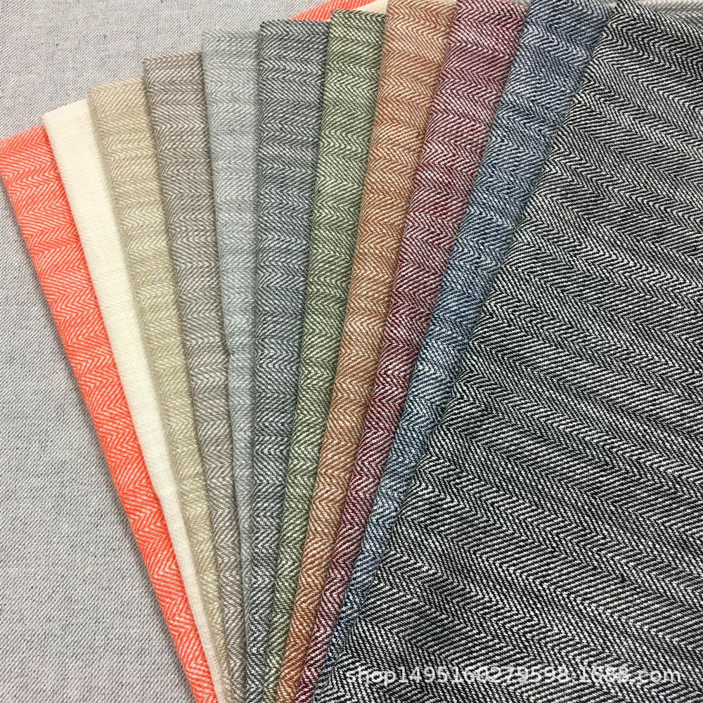 棉麻布料 麻棉混纺色织人字纹 麻棉人字斜 男装衬衫家纺用布现货