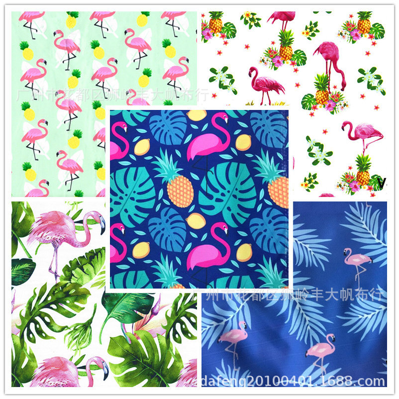 厂家直销火烈鸟仙鹤高清数码印花复合防泼水箱包沙发抱枕围裙面料