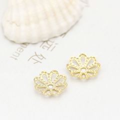 diy飾品配件純銅鍍14K真金鏤空花帽 韓版手工耳飾材料項鍊掛件