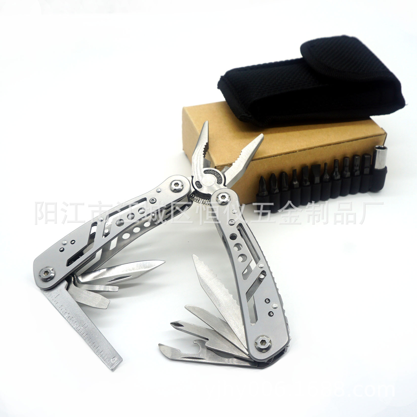 供应多功能工具钳 不锈钢折叠钳子 户外多功能钳配套筒厂家直销
