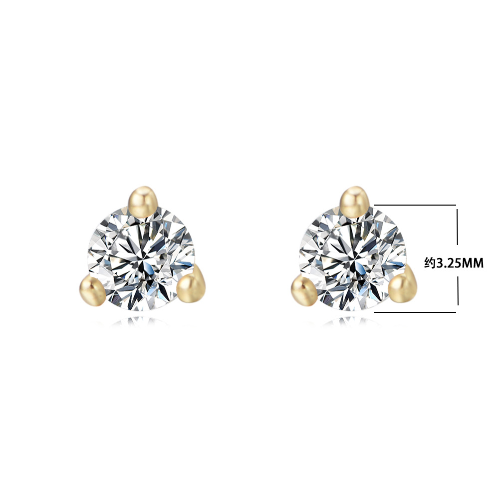 Peishang S925 Pendientes redondos de circonita de tres garras de plata esterlina Pendientes mini simples de moda para mujer Pendientes pequeños