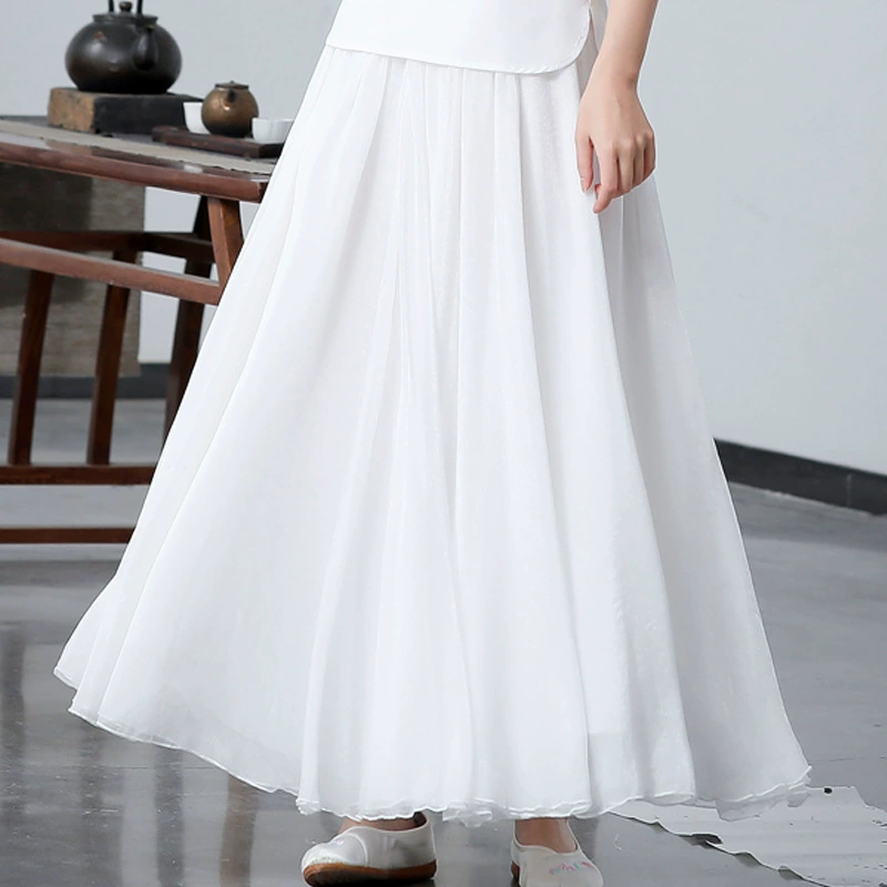 2231 Белое длинное платье в китайском стиле, Женская художественная юбка, китайское этническое Ретро, чайное платье феи дзен, танцевальная юбка