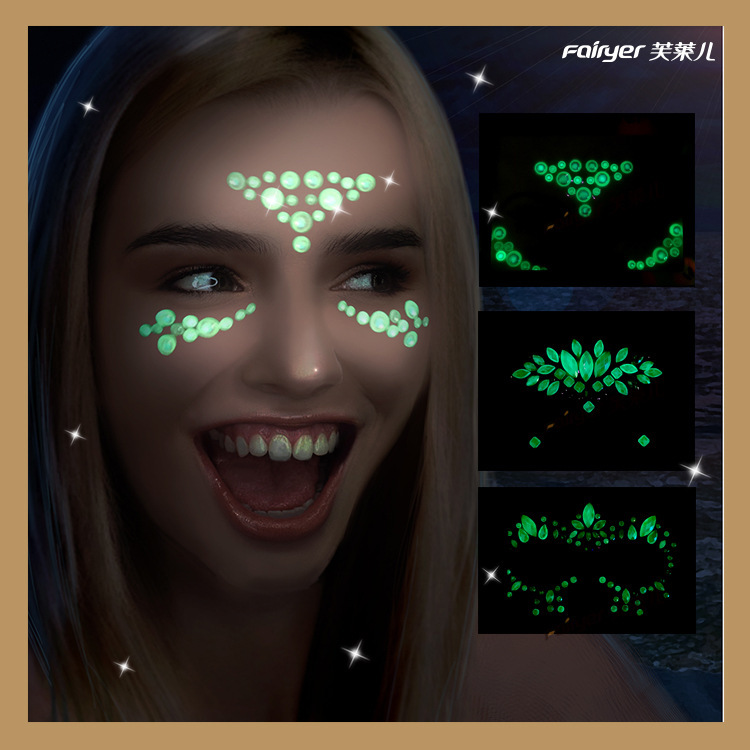 Cross-border wholesale European and American Halloween grimace LED luminous diamond face stickers forehead Diamond stickers face tattoo stickers