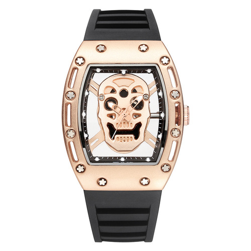 Cross-border new style Kingston fashion skull ghost head hollow men's watch wine barrel watch silicone quartz watch wholesale